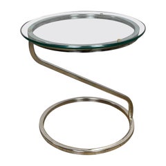 MCM to Modern Square Tube Chrome & Round Glass Top Z Shaped End or Side Table 