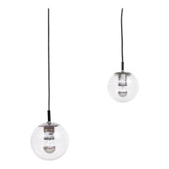 Small Hand Blown Glass Globe Pendants by RAAK with Chrome Hardware