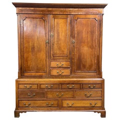 Georgian Antique Linen Press Armoire over Chest of Drawers