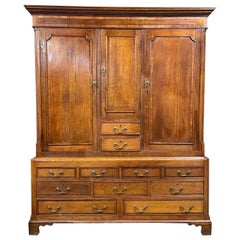 Georgian Antique Linen Press Armoire over Chest of Drawers