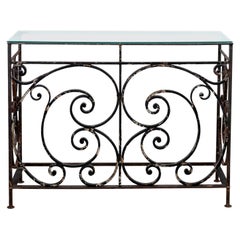 Wrought Iron Console with Glass Top