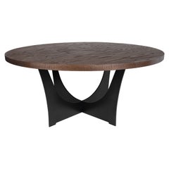 Custom Walnut on Oak Dining Table with Distressed "Dime" Edge on Steel Base