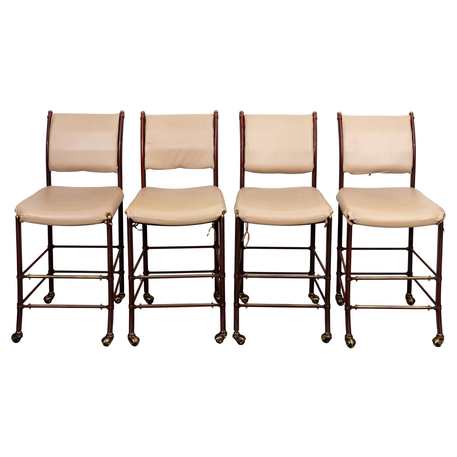 Handwoven Malawi Cane Bar Stool in Traditional Weave with White Linen