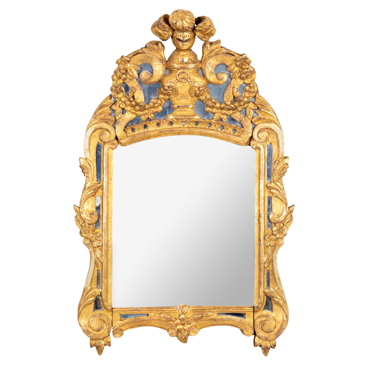 Antique Gilt Wood Mirror with Plumed Feathers on Top For Sale