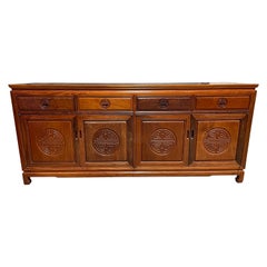 1960s Vintage George Zee Solid Teak Hollywood Regency Buffet Credenza