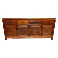 1960s Vintage George Zee Solid Teak Hollywood Regency Buffet Credenza