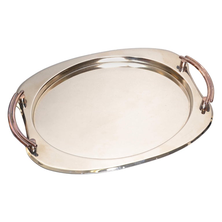 Art Deco Polished Steel and Silver Serveware Platter Barware Serving