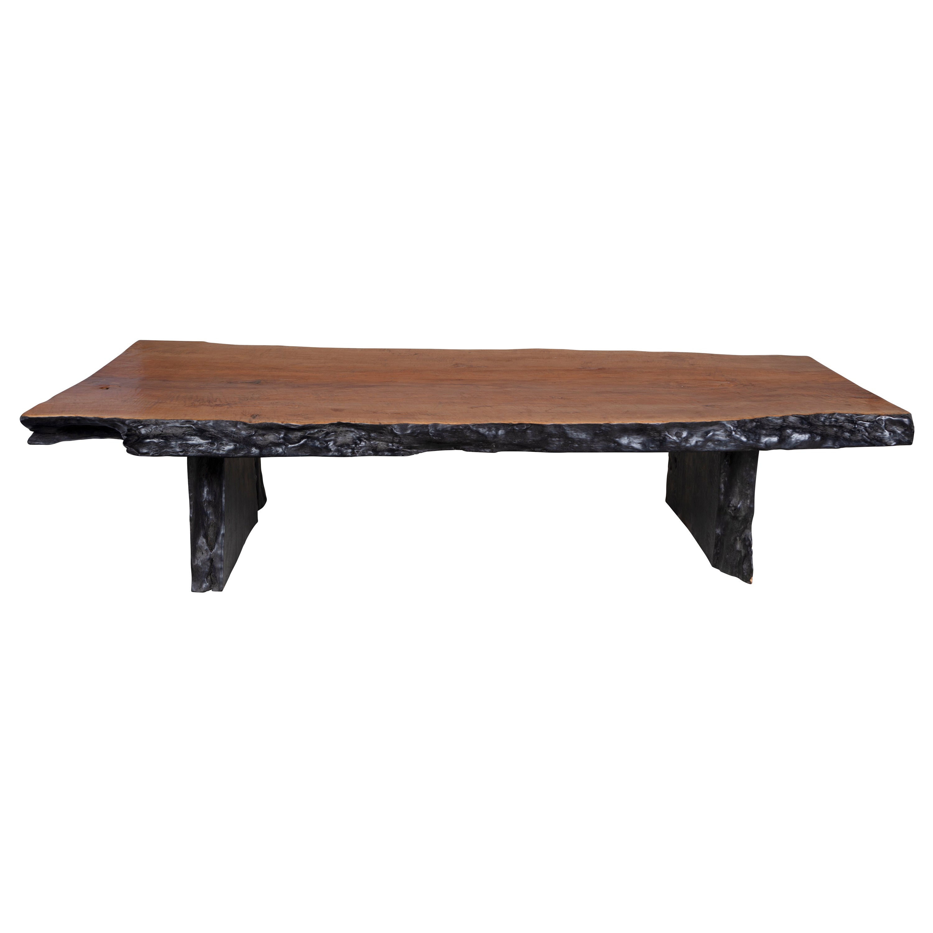 Organic Form Lychee Coffee Table Slab with Ebonized Black Sides and Red Top