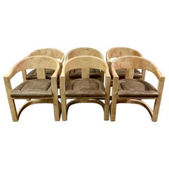 Vintage 6 Karl Springer Onassis Chairs in Goatskin with Leather Seats