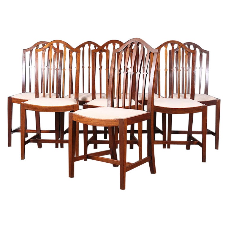 Set of Eight English Mahogany Georgian-Revival Dining Chairs