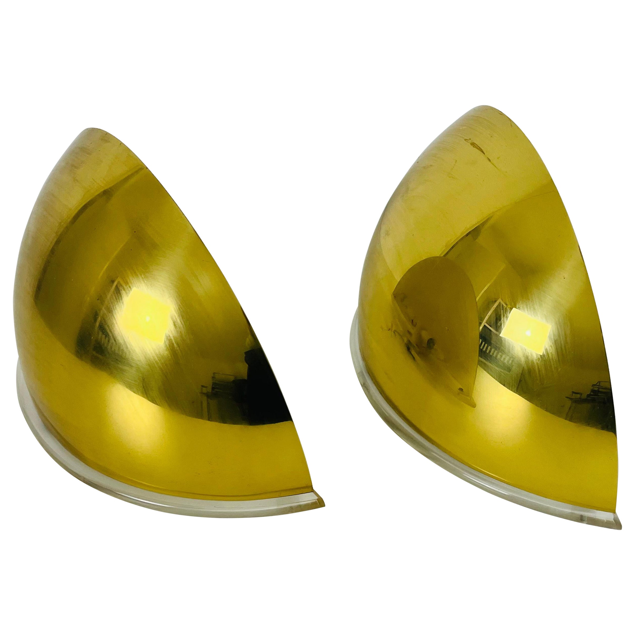 Pair of Florian Schulz Midcentury Brass Wall Lamps, 1970s For Sale