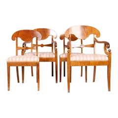 Swedish Biedermeier Dining Chairs Antique Set of 6 Flame Birch Antique Deco