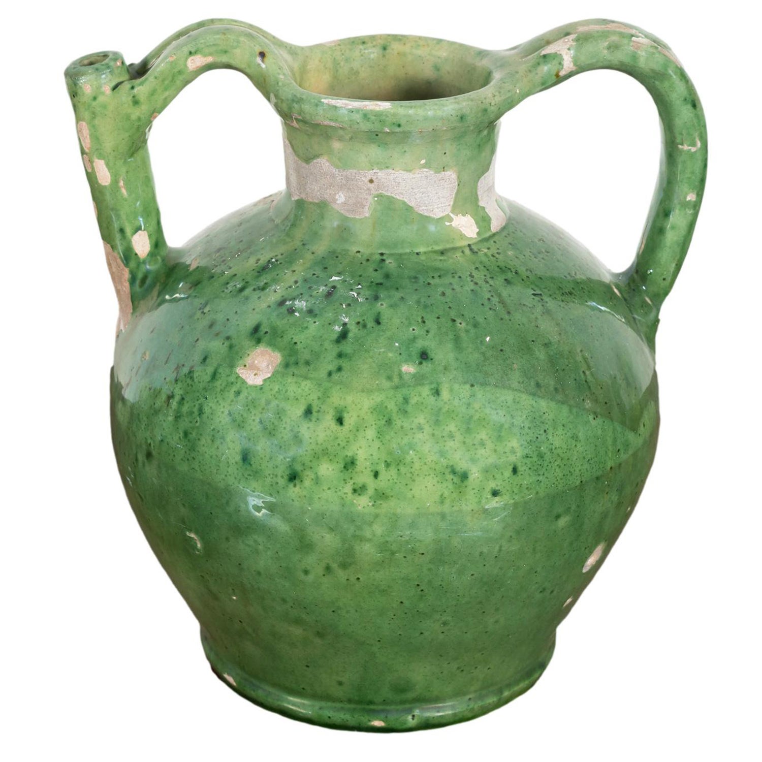 Mid-19th Century Antique French Cruche Orjol or Water Jug with Rare Green Glaze 
