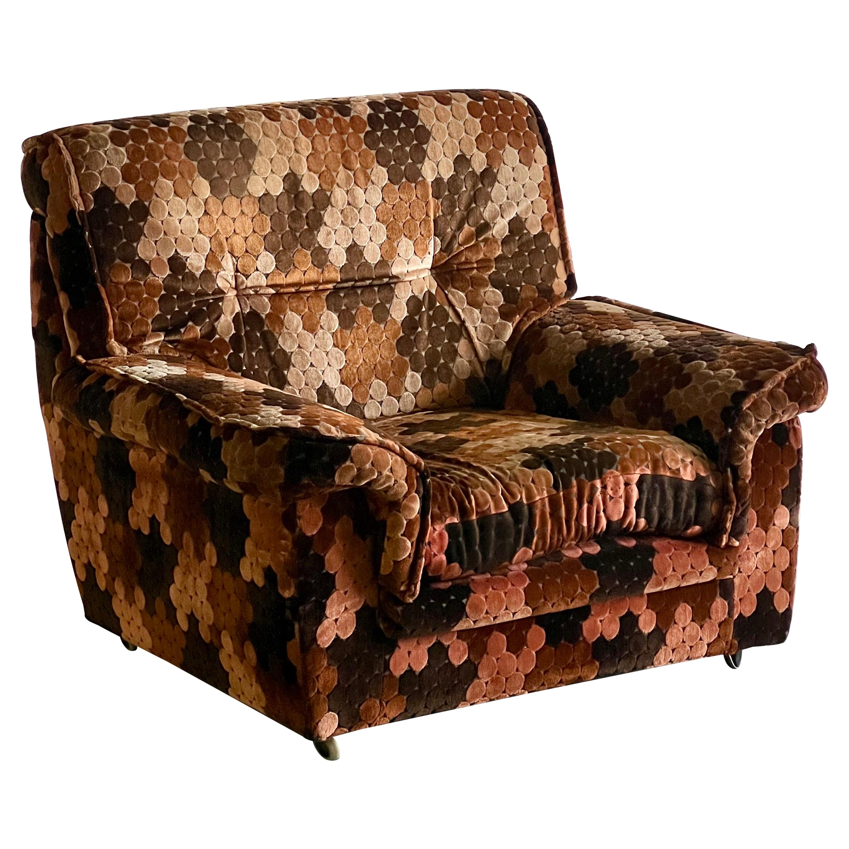 1980's Patterned Brown Velvet Armchair For Sale