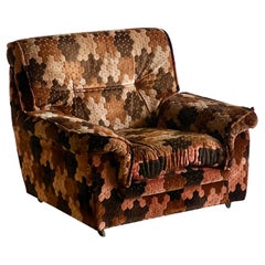 1980's Patterned Brown Velvet Armchair
