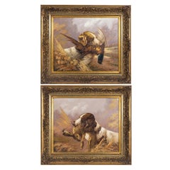 Pair of 19th Century French Oil Hunting Dog Portraits, Signed Louis Lartigau