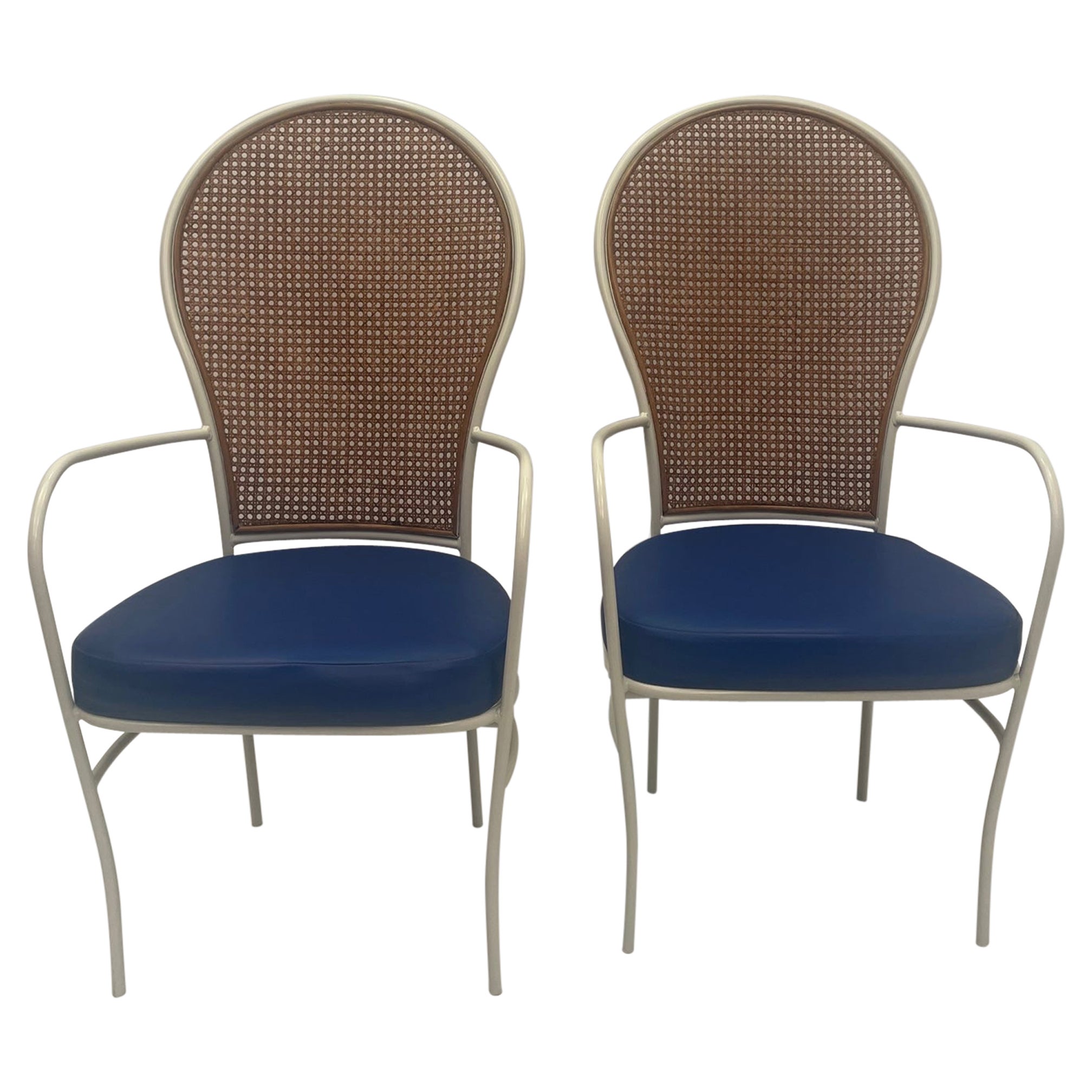 Cool Pair of Mid-Century Milo Baughman for Thayer Coggin Iron & Caned Armchairs For Sale