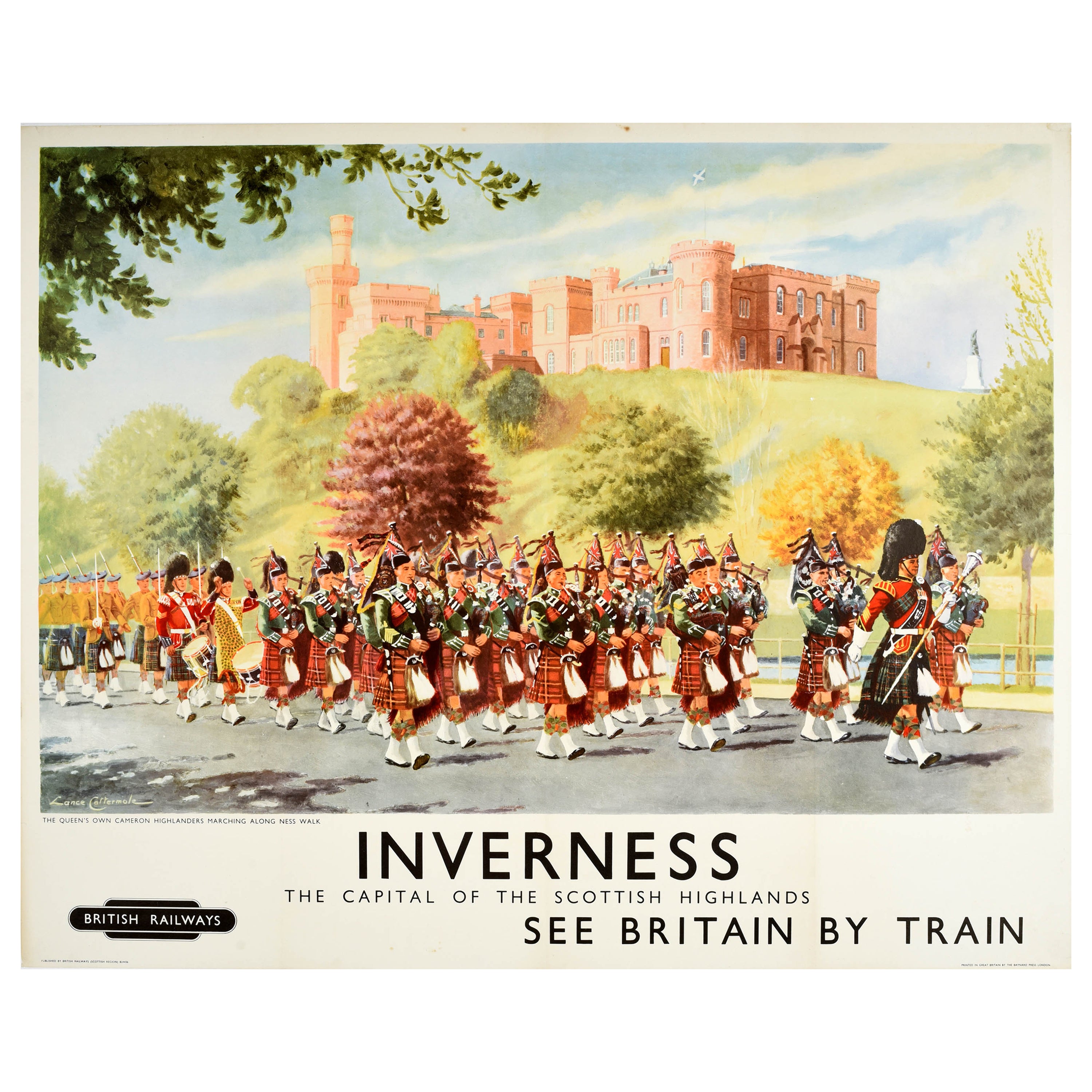 Póster original vintage de viajes en tren Inverness Escocia British Railways Highland