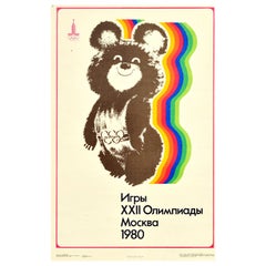 Original Vintage Soviet Sport Poster Moscow Olympics 1980 Misha Bear Mascot