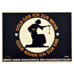 Affiche originale ancienne de la première guerre mondiale Or pour la défense Fer pour l'honneur WWI
