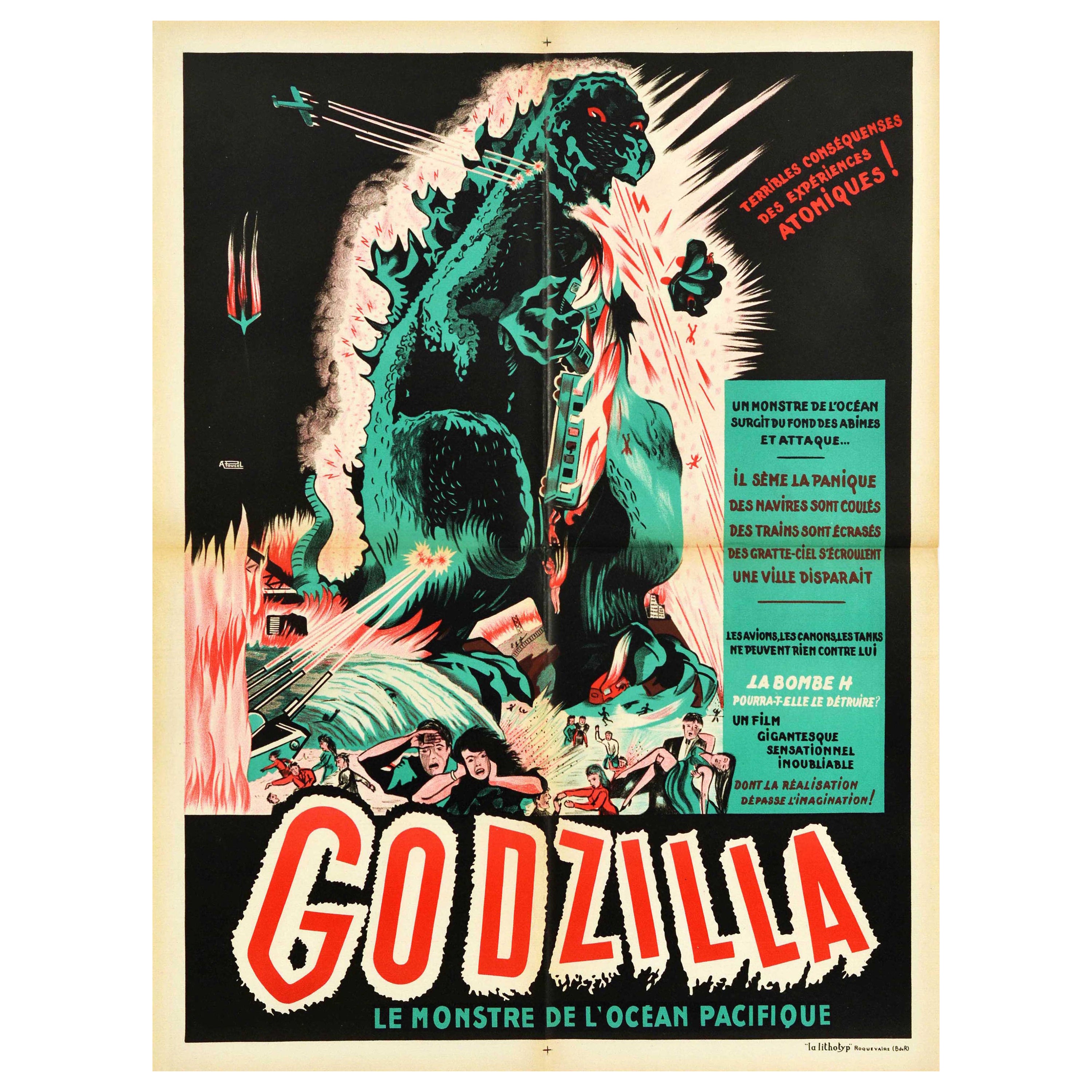 Original Vintage Movie Poster Godzilla French Science Fiction Action Horror Film