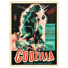 Affiche vintage d'origine du film science-fiction français Godzilla, Action Horror