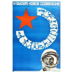 Original Retro Soviet Propaganda Poster Gagarin Space Travel Horoscope USSR