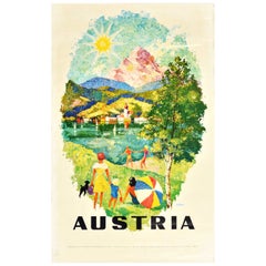 Original Vintage Travel Poster Austria Reinhart Wettach Mountain Summer Tourism