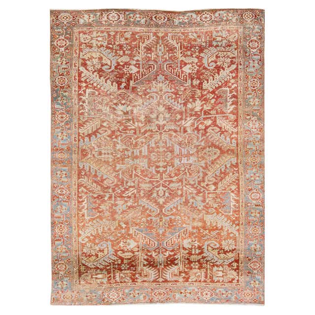 Rust Antique Persian Heriz Handmade Allover Motif Wool Rug For Sale at ...