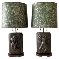 Wpa Artist Minna Harkavy '1887 – 1987' Pair Opposing Bronze Table Lamps