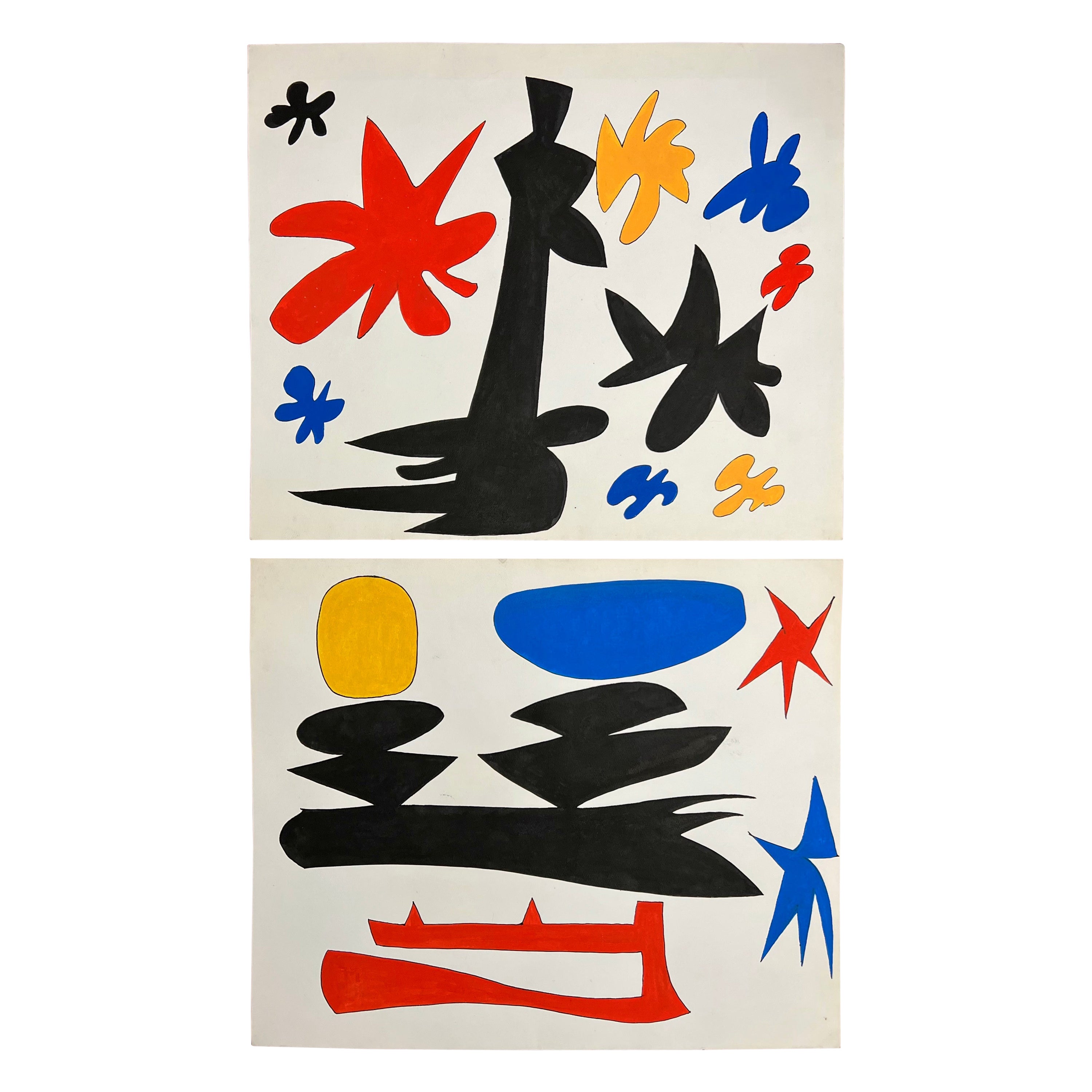 Paire de gouaches de style Alexander Calder, vers les années 1980