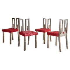 Set of 4 Greek Key Dining Chairs Attributed to James Mont, USA 1950s