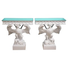 Pair of Painted American Eagle Consoles with Mirror Tops- Mid 20th Ct.