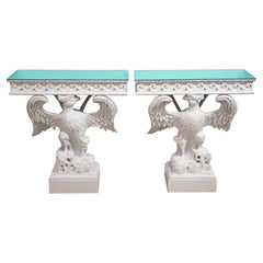 Pair of Painted American Eagle Consoles with Mirror Tops- Mid 20th Ct.