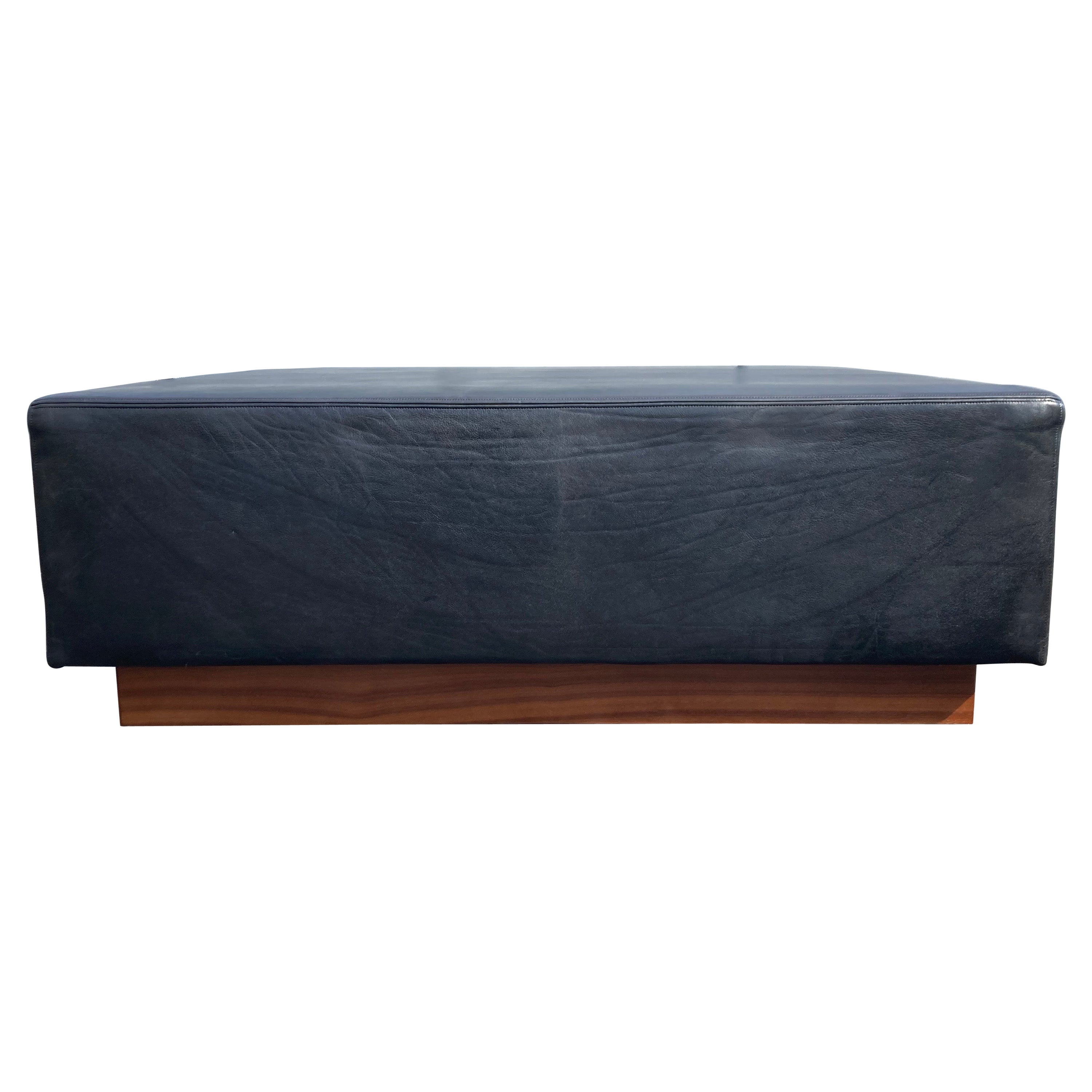 Large Black Leather Ottoman Bench Daybed, Mid-Century Modern Style