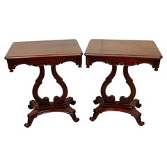 1950s Solid Carved Mahogany Side Tables, Pair