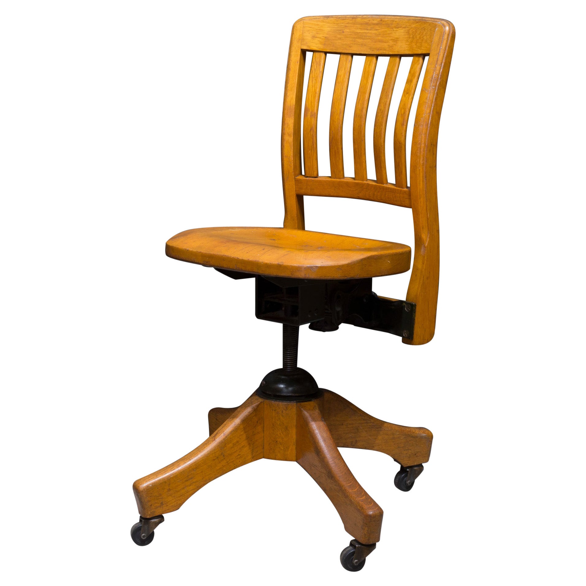 Antique Adjustable Swivel Oak Desk Chair, circa 1930-1940