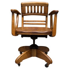 Antique Adjustable Swivel Oak Desk Chair c.1940