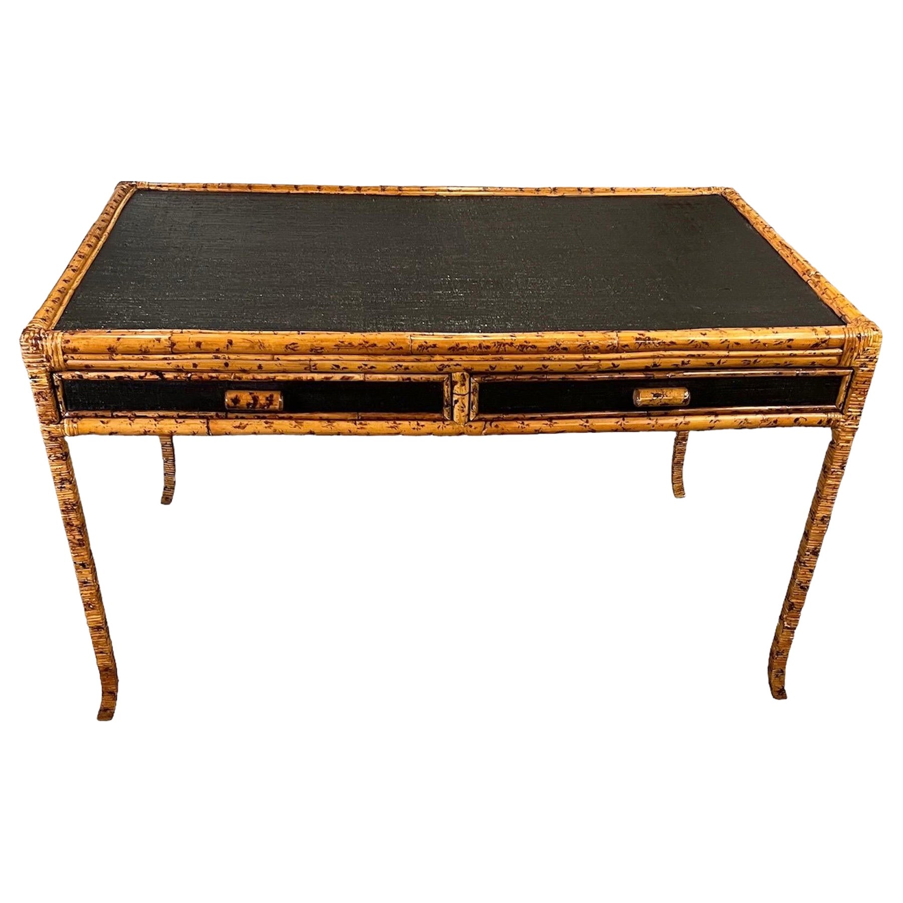 Bamboo Desk with Red Lacquer Top Labeled Milling Road at 1stDibs