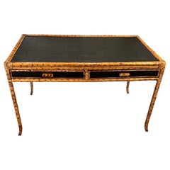 20th Century Bamboo wrapped Desk with glass top