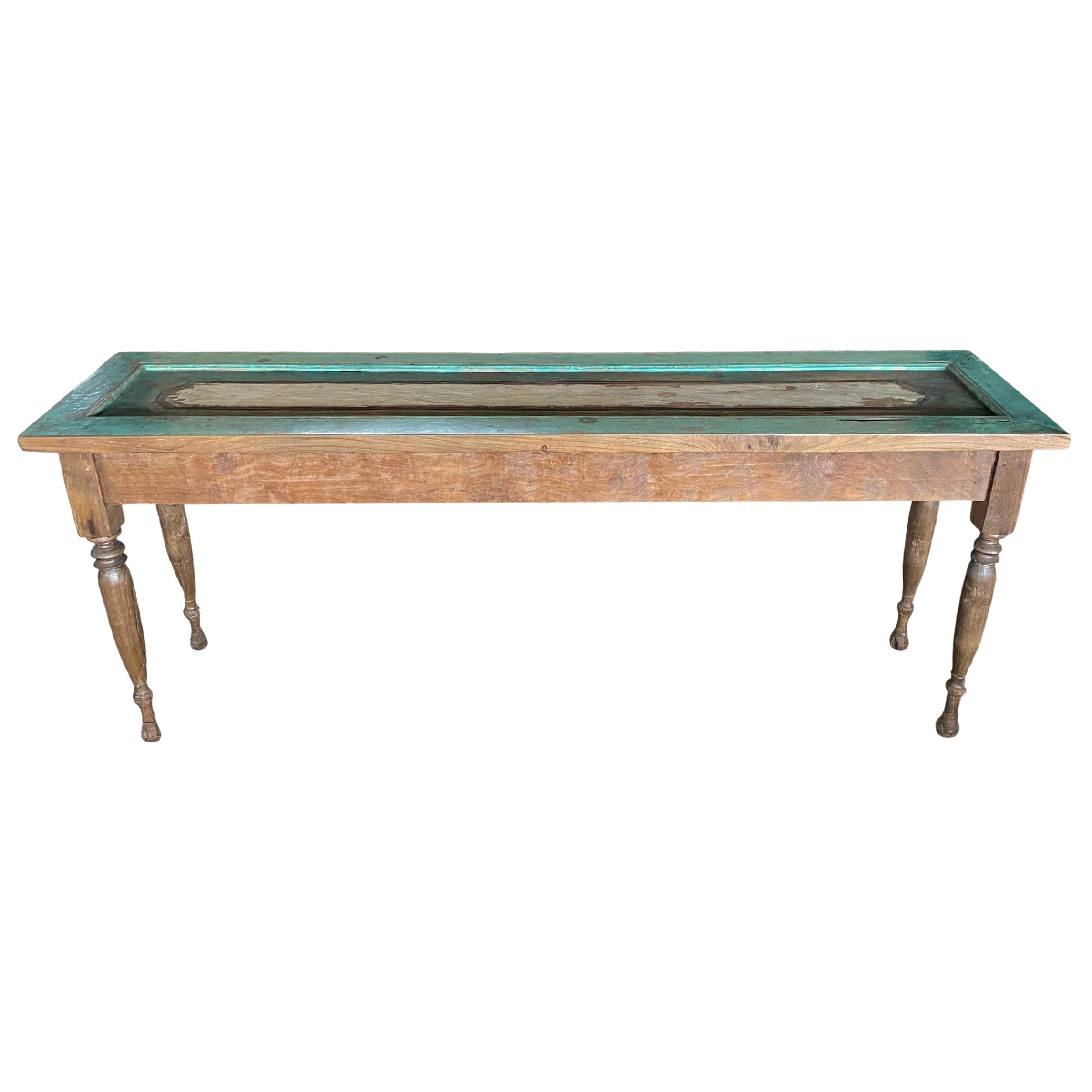 Table console vintage en bois de teck fabriquée à partir d'une vieille porte jambonaise, Indonésie en vente