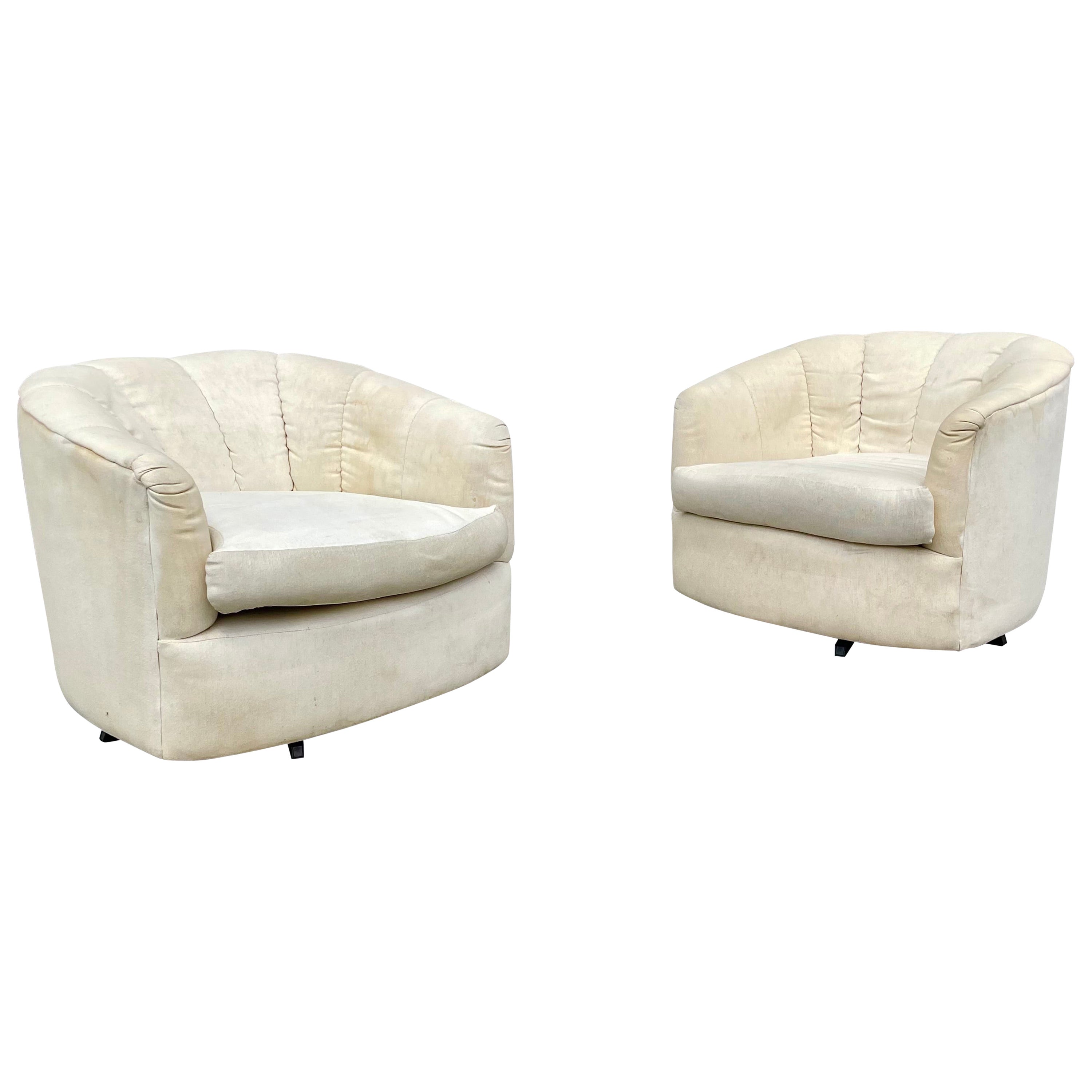 1970s Mid Century Barrel Chairs Styled After Milo Baughman
