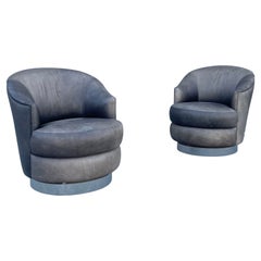 Vintage Leather Chrome Swivel Chairs by J Robert Scott