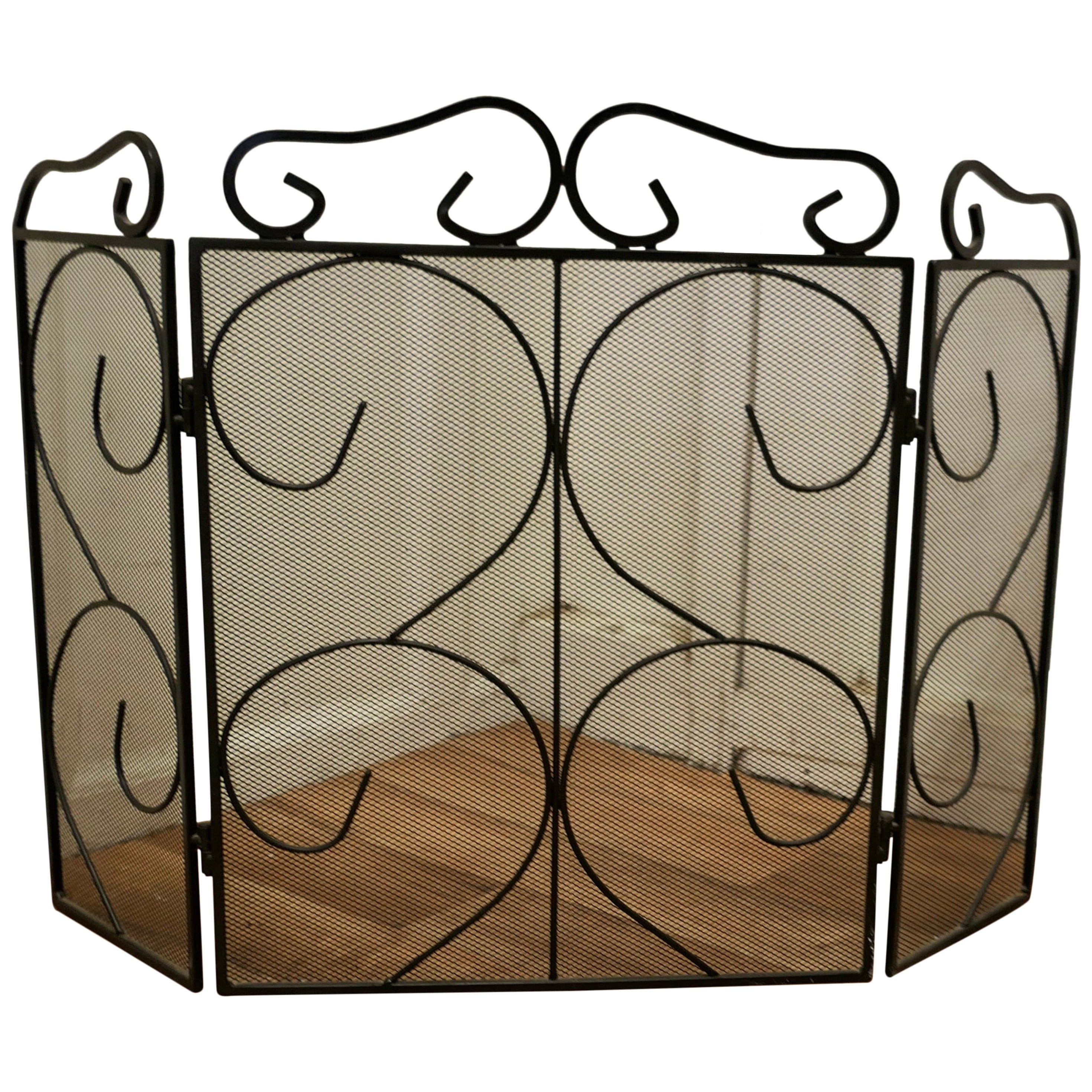 Folding Wrought Iron Fire Guard for Inglenook Fireplace For Sale