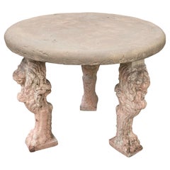 Used Cast Stone Table with 3 Lion Figured Legs
