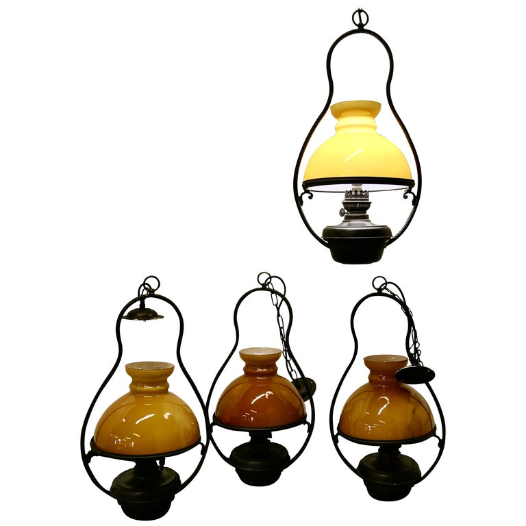 Set of 4 Hanging Bistro Table Oil Lamps For Sale at 1stDibs