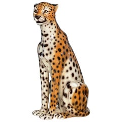 Vintage Italian Ceramic Life Size Leopard Figurine