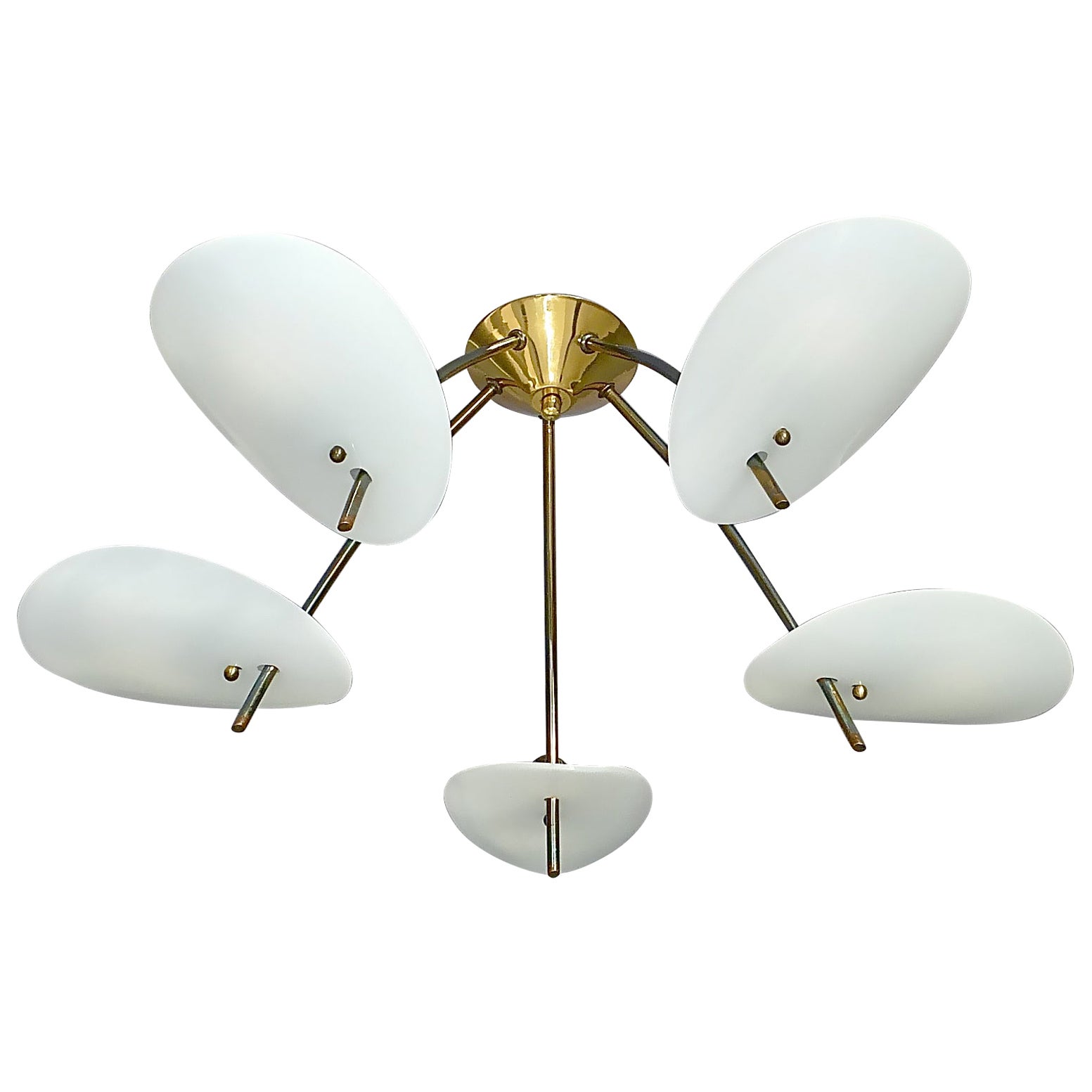 Cool Sculptural Stilnovo Sputnik Flush Mount Chandelier Brass White Plastic 1950 For Sale