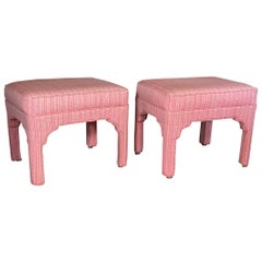 Hollywood Regency Pink Upholstered Footstools, a Pair
