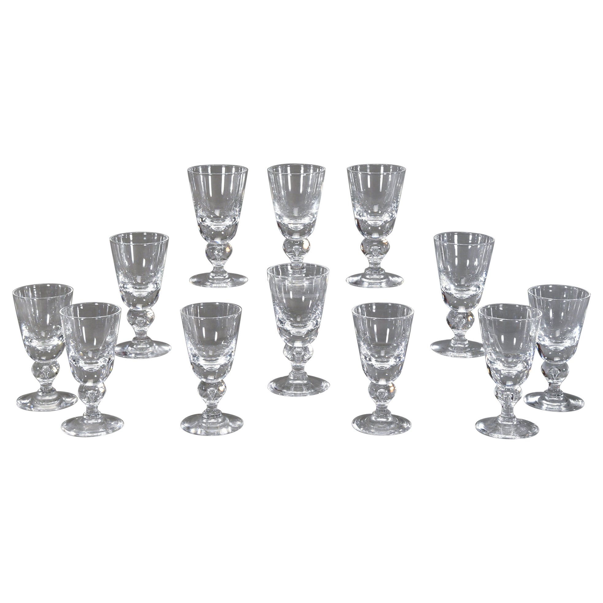 Juego de 12 copas de agua con balaustre de cristal soplado a mano Steuben #7877, circa 1940s